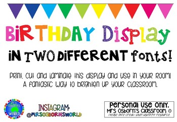 Preview of Birthday Display - TWO FONT CHOICES