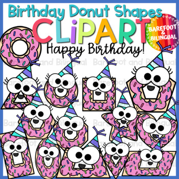 Preview of Birthday Donut Buddies Shapes Clipart - FREEBIE 2023
