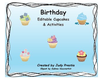 Preview of Birthday Editable Cupcakes, Flash Cards & Activities