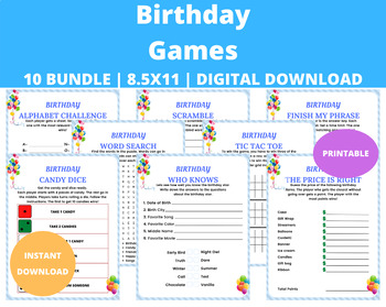 Preview of Birthday Games : Printable Birthday Activities For Parties Friends And Family