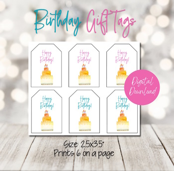 Birthday Gift Tags for Students, Student Birthday Gift Tags, Birthday Cake
