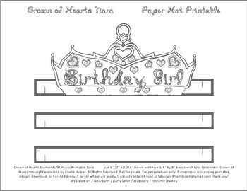 Preview of Birthday Girl Fabric Font Silver Gray Crown of Hearts Tiara  Coloring Paper Hat