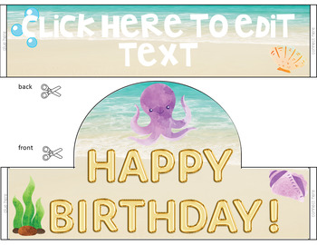 Preview of Birthday Hats - Ocean Creatures Beach Theme Editable