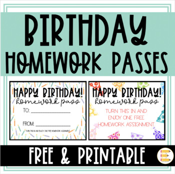 Preview of Birthday Homework Pass