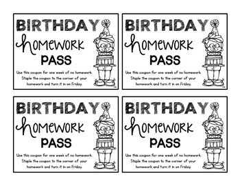 birthday homework pass pdf