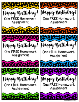 happy birthday no homework pass