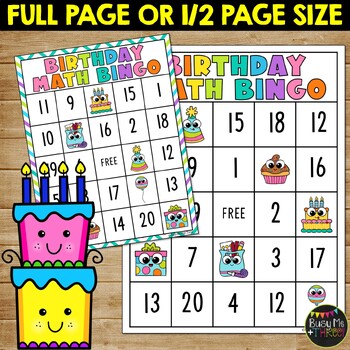 Birthday Math Bingo Game Addition and Subtraction to 20 | Student ...