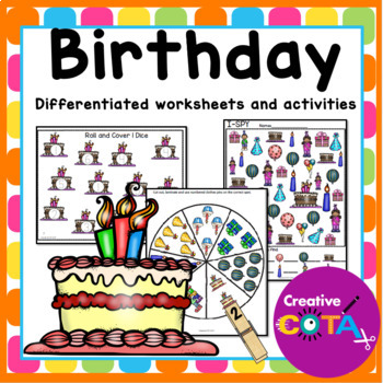 Preview of Occupational Therapy Birthday Literacy Math & Writing Worksheets & Activities