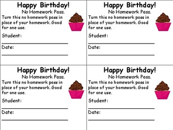 birthday homework pass