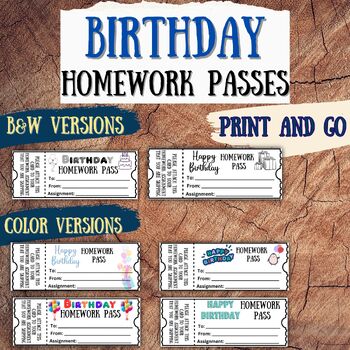 Preview of Birthday No Homework Passes | PRINT AND GO