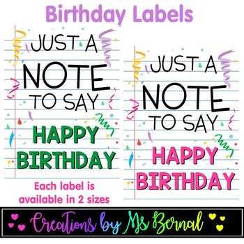 Birthday Note Labels | Tags by Creations by Ms Bernal | TPT