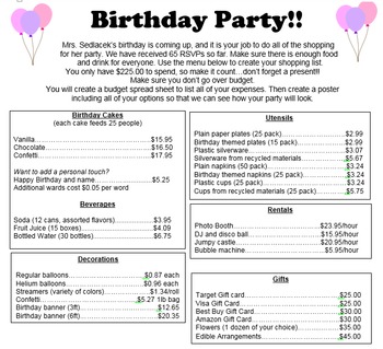 adult birthday party planner budget template
