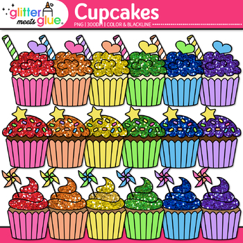 Birthday Party Cupcake Clipart: Rainbow Dessert Graphics 1