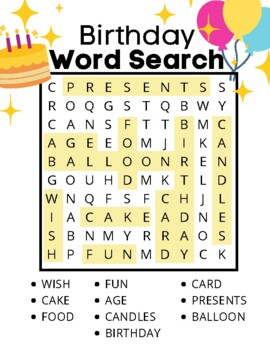 Party Word Search - Ezpzlearn.com
