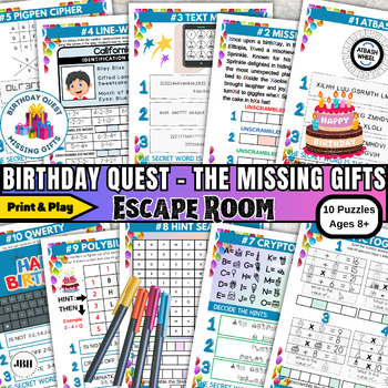 Preview of Birthday Party Puzzle Challenge, Recover the Gifts, Birthday Party Mystery Game