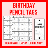 Birthday Pencil Tags - B&W