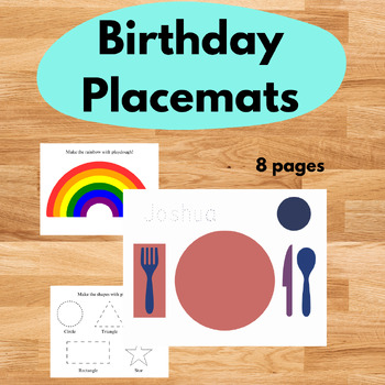 Preview of Birthday Placemat Printable Editable Name Tracing, Table Setting Cake Coloring