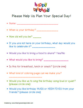 Preview of Birthday Plan