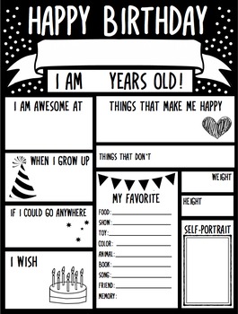 Printable Fill-in-the-blank Birthday Poster by La classe de Mme Wright