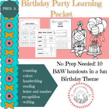 Preview of Birthday Theme Learning Packet (PreK- K)