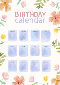 Preview of Birthday Tracker | Birthday Printable Template + 3 birthday cards flowers