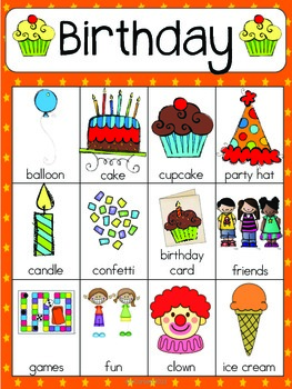 Birthday Vocabulary Cards by The Tutu Teacher | Teachers Pay Teachers