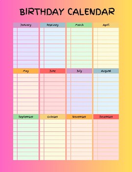 Birthday calendar event tracker, perpetual birthday calendar, daycare ...