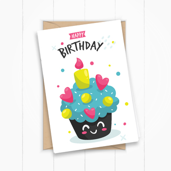 Preview of Birthday card, sweet Birthday Card, kids Birthday Card, birthday cupcake