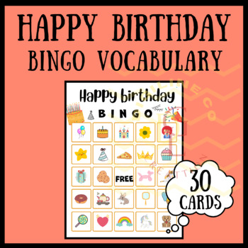 Preview of Birthday party bingo worksheets vocab ESL sights word problem prek 1st 2nd 3rd