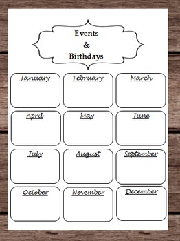 Preview of Birthdays Events Holidays Month Calendar Halloween Thanksgiving Christmas Easter