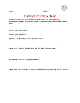 Preview of Birthstone Research and project choice board