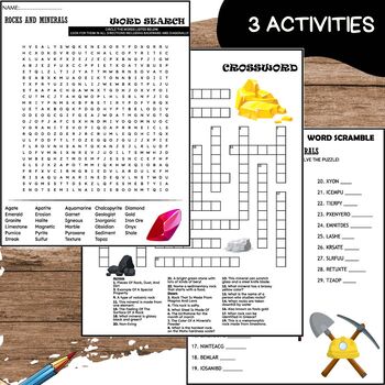 Birthstone Rocks and Minerals Worksheets Vocabulary Puzzle Wordsearch