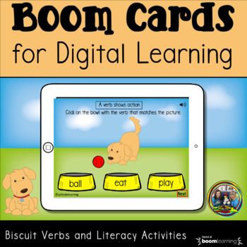 Preview of Biscuit Verbs and Literacy Activity Boom Cards First Grade
