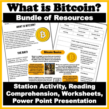 Preview of Bitcoin Bundle - PPT, Reading Comprehension, Worksheets, Station Activity