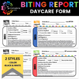 Bite Report | Daycare Biting Form | Child Care | Preschool