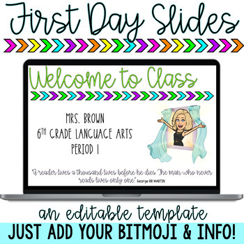 Preview of Bitmoji Back to School Slides - Editable First Day, Meet the Teacher Template