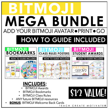Preview of Bitmoji Bundle: Student Awards, Class Rules Posters, Bookmarks, Welcome Cards