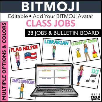 Preview of Class Jobs Editable BITMOJI Application Classroom Decor Set Up Student Roles