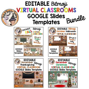 Preview of Bitmoji Classroom BUNDLE Virtual Editable Google Slides Holidays Sep Oct Nov Dec