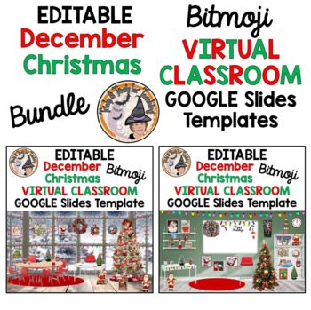 Preview of Bitmoji Classroom Christmas December BUNDLE Virtual Editable Google Slides