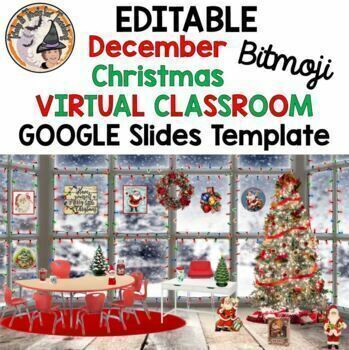 Preview of Bitmoji Classroom Christmas December Holidays Virtual Editable Google Slides 