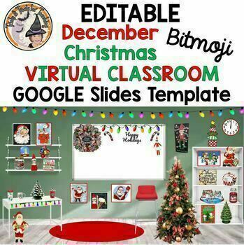 Preview of Bitmoji Classroom Christmas December Virtual Editable Google Slides Holidays