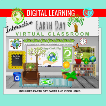 Preview of Bitmoji Classroom | Earth Day Theme | 10 Slides | FACTS | Virtual Classroom