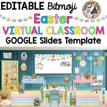 Preview of Bitmoji Classroom Easter March April Virtual Editable Google School Slides 