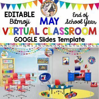 Preview of Bitmoji Classroom End of School May June Virtual Editable Google Slides 
