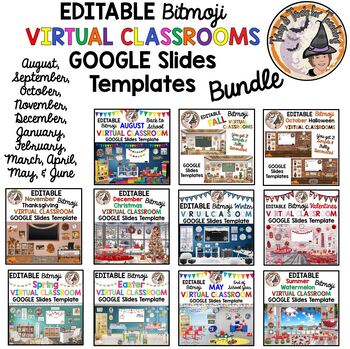 Preview of Bitmoji Classroom Entire School Year BUNDLE Virtual Editable Google Slides