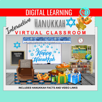 Preview of Bitmoji Classroom | HAPPY HANUKKAH THEME | 10 Slides | FACTS | VIRTUAL CLASSROOM