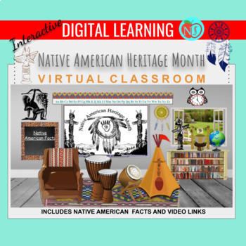 Preview of Bitmoji Classroom | NATIVE AMERICAN HERITAGE MONTH | 10 Google Slides | FACTS