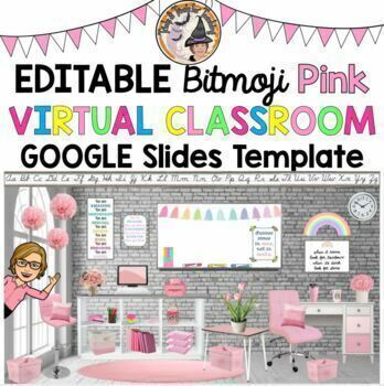 Preview of Bitmoji Classroom PINK February March Spring Virtual Editable Google Slides 