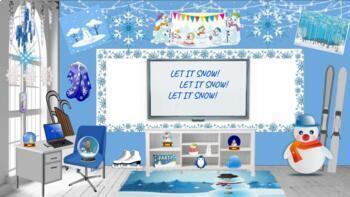 Preview of Bitmoji Classroom Template Snowman/Winter Games/Christmas